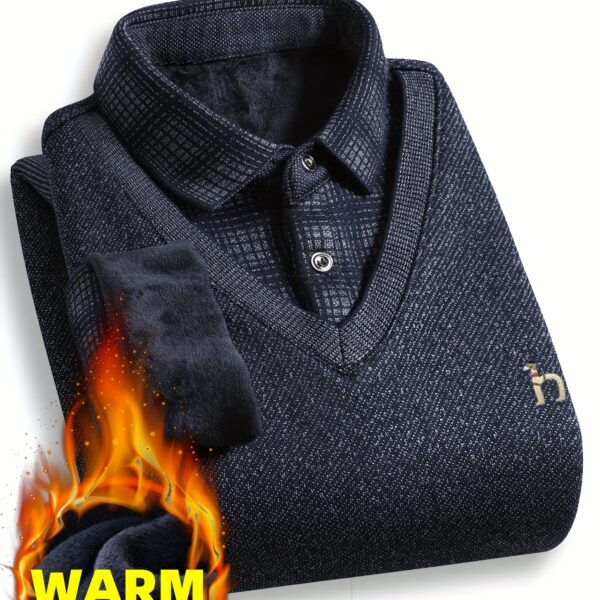 Men's warm knitted polo shirt in three colors, perfect for autumn. Stylish pullover with a unique design offering added warmth.