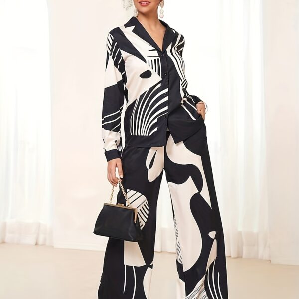 Stylish monochrome two piece set with a geometric print Perfect for spring and summer