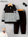 Stylish boys striped patchwork set in color block design perfect for spring and autumn Comfortable and fashionable