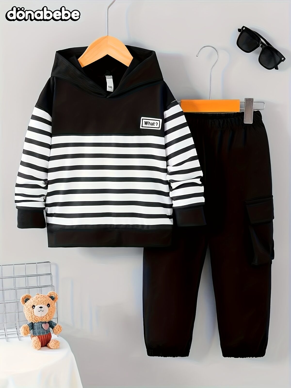 Stylish boys striped patchwork set in color block design perfect for spring and autumn Comfortable and fashionable