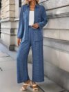 The Newness Dubai Chic Two Piece Pant Set in a flattering modern design perfect for spring or fall A stylish woman confidently wears the matching pants and top