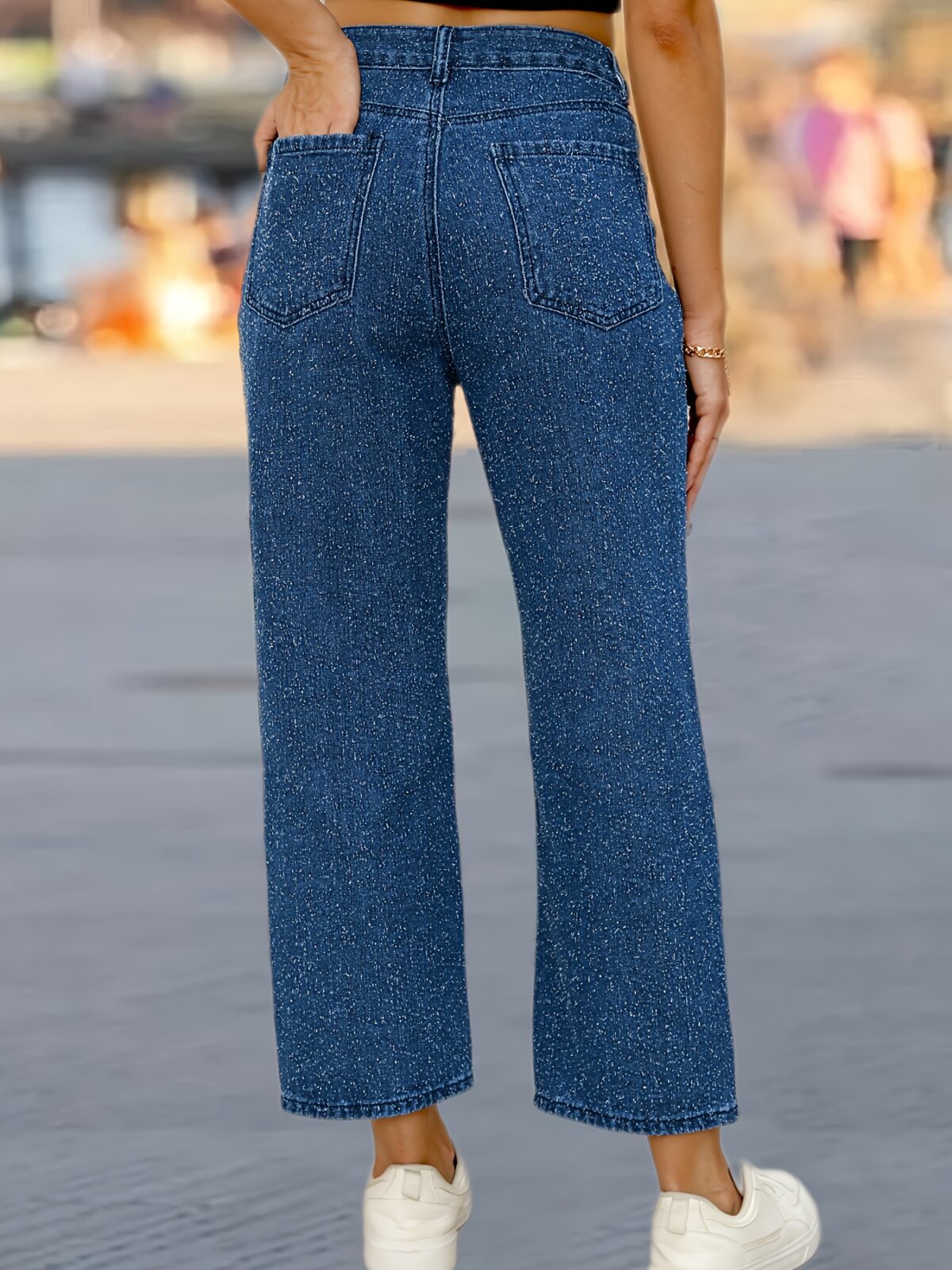 Flattering wide leg jeans in premium denim offering a chic and comfortable fit