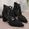 Newness Summer Breeze Hollow Block Heel Pumps Chic modern design in a nude color showcasing the stylish cut out detailing and comfortable block heel
