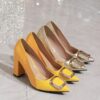 Newness Sunburst Crystal Buckle Heels Elevate your look with these chic and comfortable heels perfect for any occasion Featuring a dazzling sunburst crystal buckle