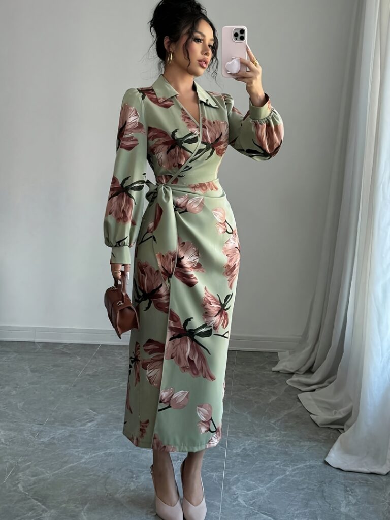 Evening Bloom Women's Elegant V-Neck Maxi Dress in a flattering A-line silhouette, perfect for formal events, office wear, or casual outings.