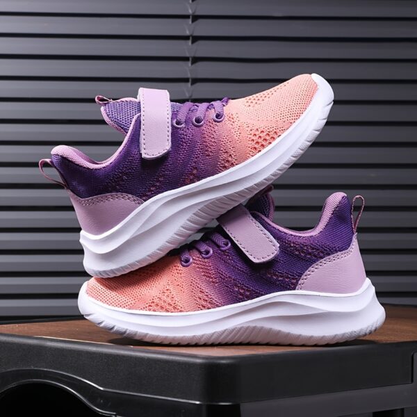 Stylish and comfortable girls breathable gradient running shoes in vibrant colors perfect for sports and play Featuring a durable EVA sole and secure hook and loop closure
