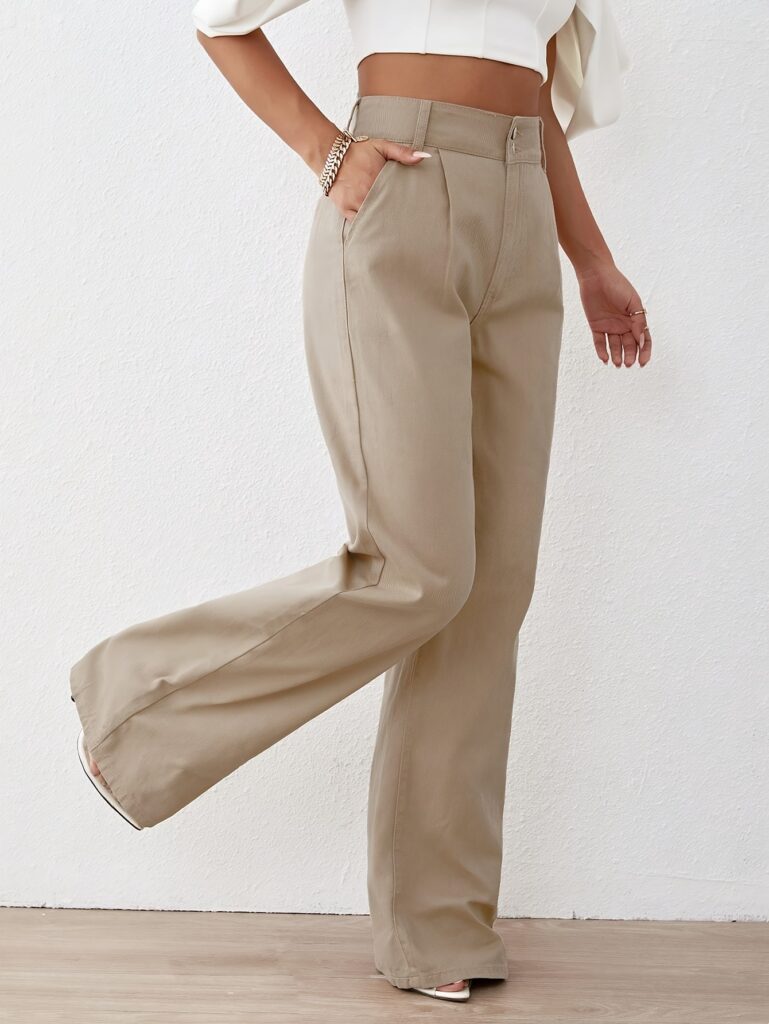 Casablanca High-Waist Wide-Leg Pants in 100% cotton, shown in a flattering wide-leg silhouette.
