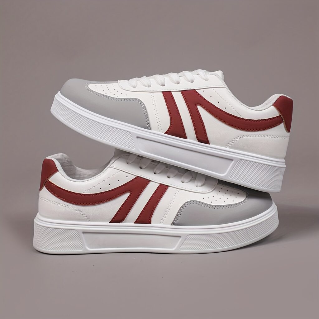 Cityscape White Low-Top Sneakers with maroon accents, showcasing comfortable fit and style.