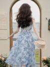 Effortlessly chic Azure Bloom Floral Halter Dress Set perfect for summer soirées and garden parties
