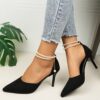 Newness Celestial DOrsay Stiletto Heels Elevate your style with these glamorous heels featuring beaded ankle closures and a pointed toe