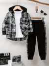 Stylish boys color block set featuring a hooded jacket and pants perfect for autumn and winter adventures Durable and comfortable