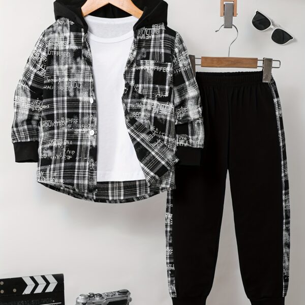 Stylish boys color block set featuring a hooded jacket and pants perfect for autumn and winter adventures Durable and comfortable