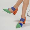 Womens color block chunky heel high heels with pointed toes and back ties