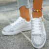 Newness Stardust Shimmer Silver Glitter Sneakers Elevate your style with these breathable lightweight sneakers perfect for any occasion