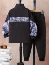 Stylish boys geometric tracksuit set in trendy print perfect for spring and fall outdoor adventures Offers warmth and breathability