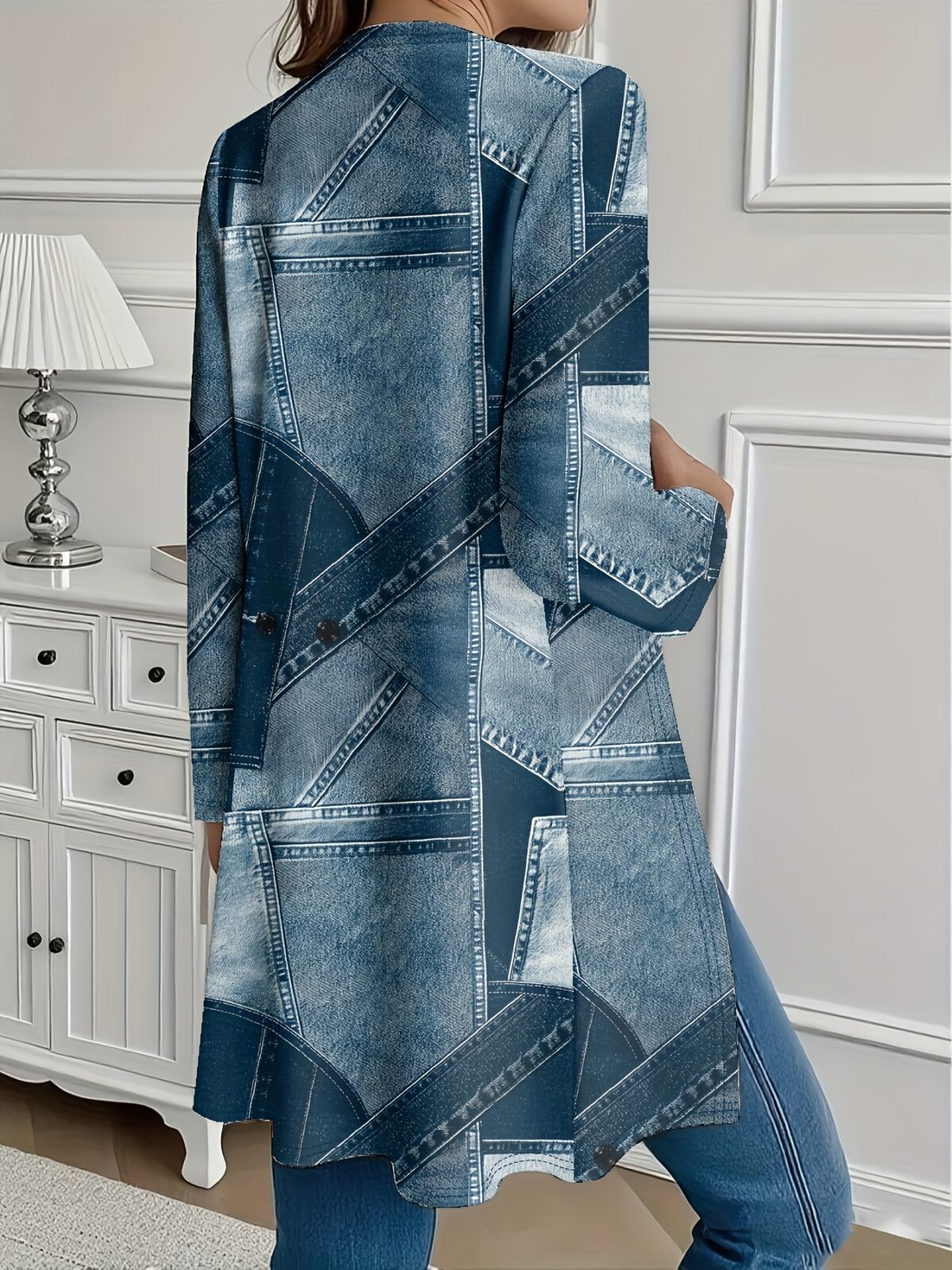 Stylish and comfortable womens oversized denim print jacket from Newness Perfect for any season dress it up or down