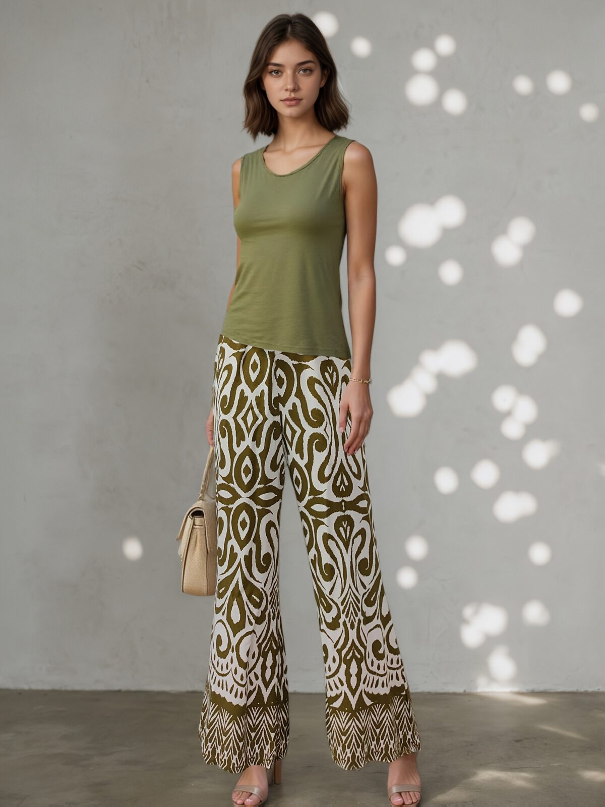 Effortlessly chic Oasis Escape Geometric Two Piece Set in a flattering silhouette perfect for a summer getaway Model wears a matching geometric print top and bottom