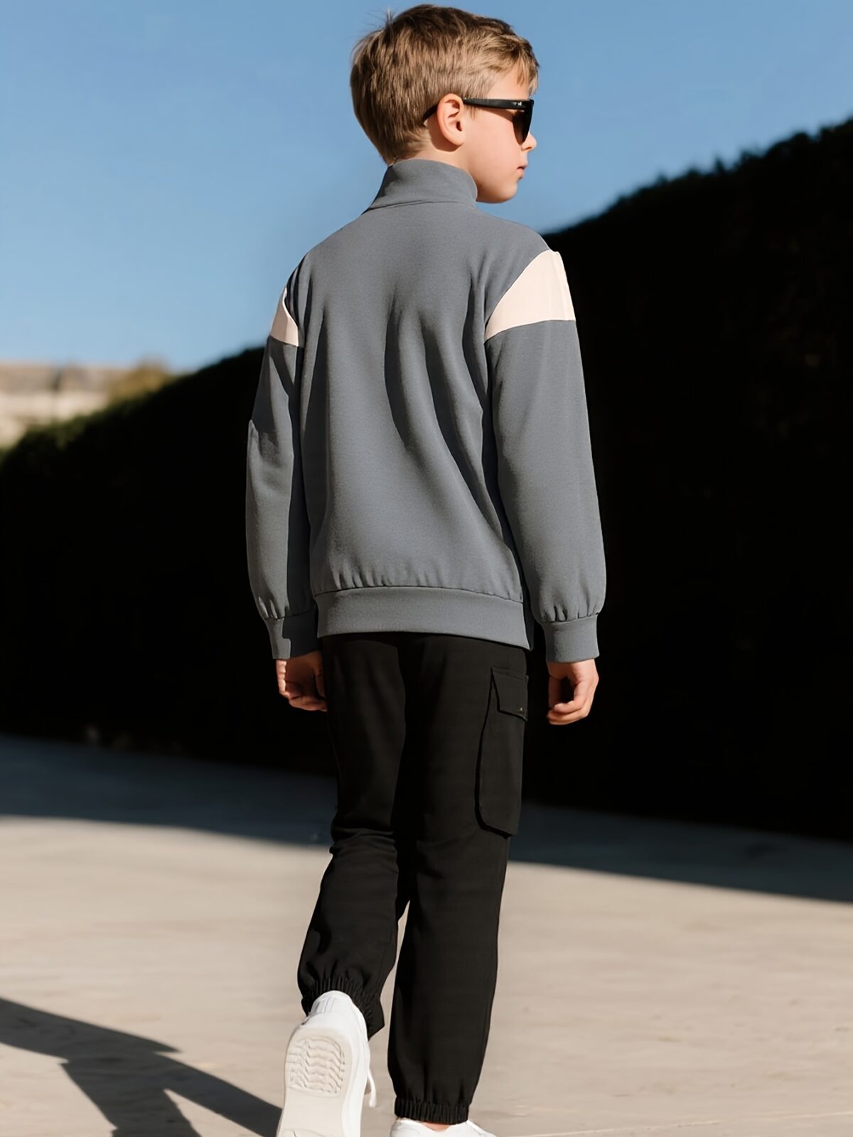 Stylish boys casual hoodie and sweatshirt set in trendy colors featuring a letter print long sleeves and pockets Perfect for fall and winter