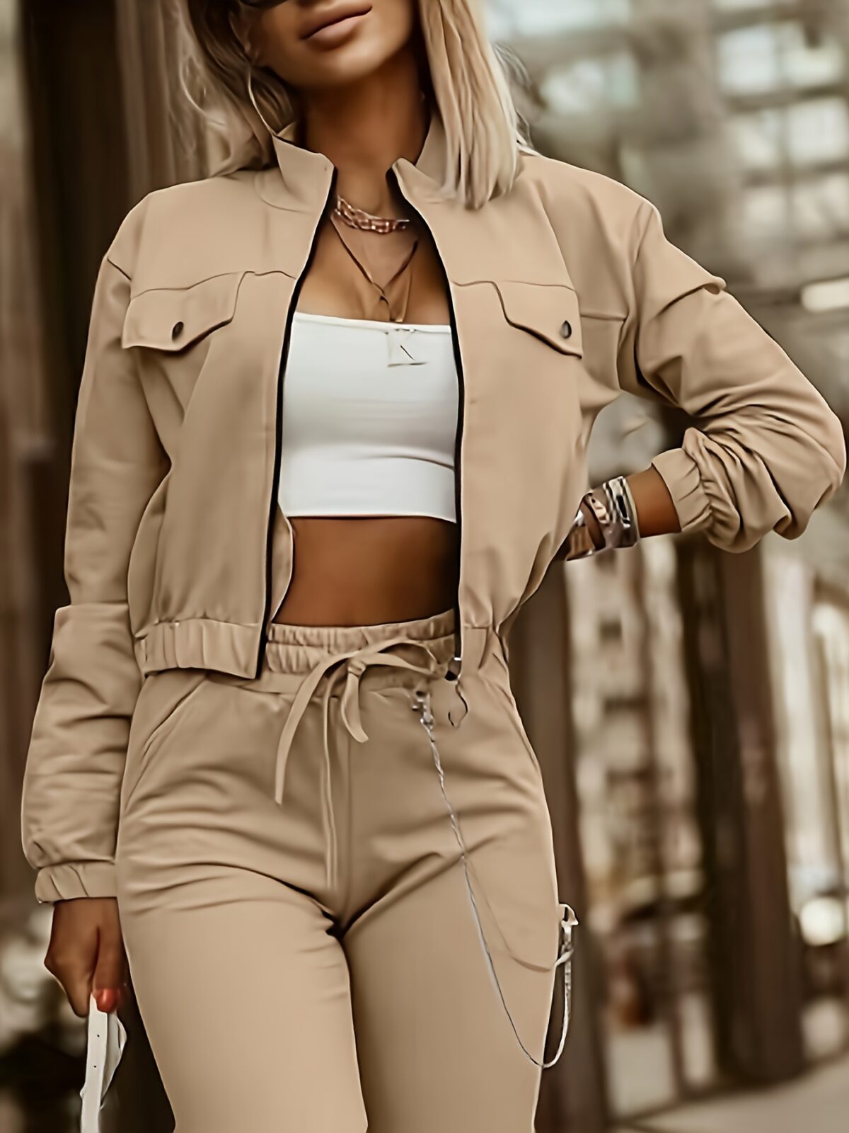 The Newness Uptown Casual Two Piece Suit A stylish and comfortable spring outfit featuring a sophisticated yet relaxed design Model showcases effortless chic