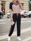 Stylish Cairo Color Block Pants Set by Newness A chic modern two piece outfit in a vibrant color block design