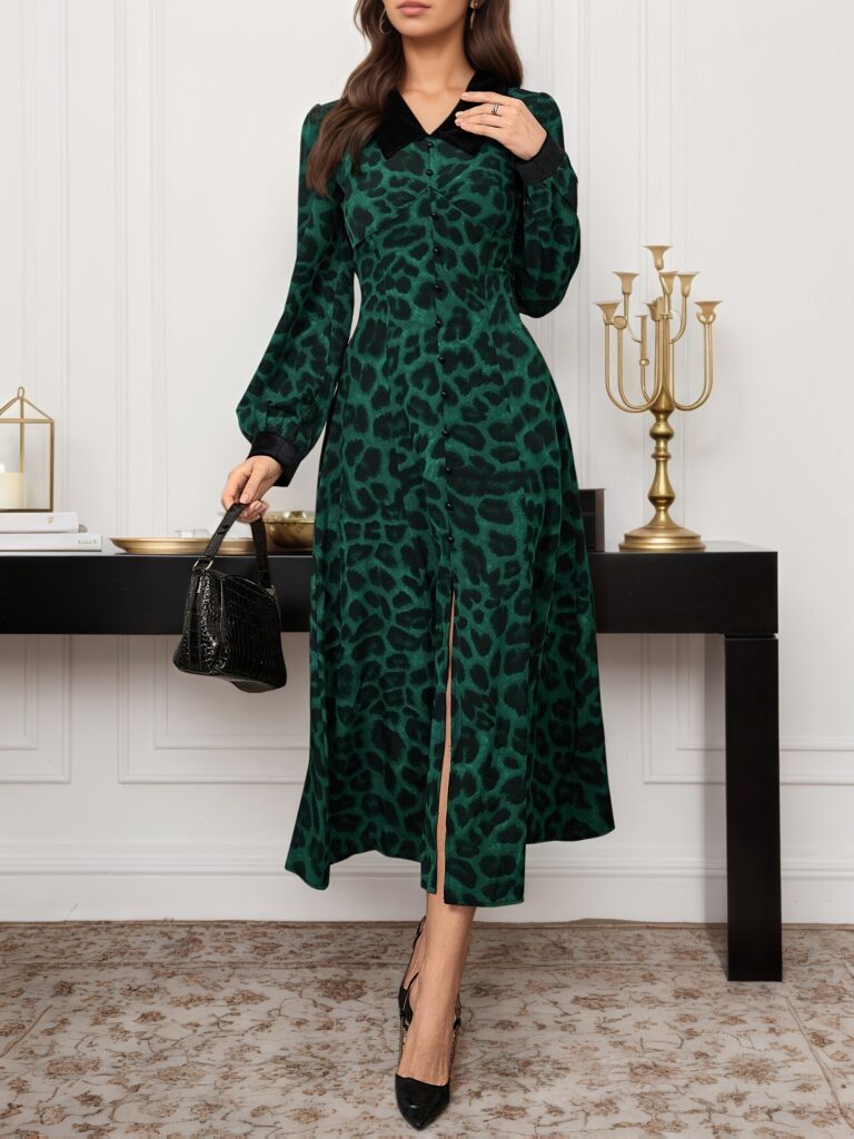 Embrace effortless chic in the Newness Serengeti Sunset Leopard Print Midi Dress. This sophisticated fall staple features a flattering midi length and a timeless leopard print.