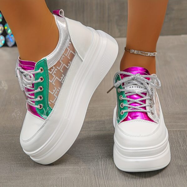 Newness Elevated Edge Chunky Platform Sneakers in white showcasing the chunky platform sole modern design and breathable fabric The shoes are styled on a models feet emphasizing their comfortable and confident lift