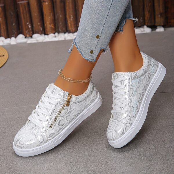 Newness City Chic White Zipper Sneakers Elevate your style with these chic and comfortable white sneakers perfect for any occasion