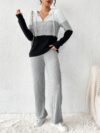 The Newness Riviera Color Block Hoodie Set in a flattering pose showcasing its vibrant color blocking and comfortable fit Perfect for spring or fall