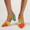 Womens color block chunky heel high heels with pointed toes and back ties