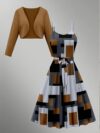 Newness City Chic Geometric Print Dress Set A stylish two piece dress set featuring a chic geometric print perfect for any occasion