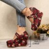 Newness Rose Skull Wedge Sandals Trendy platform wedges featuring a unique rose and skull print comfortable straps and stylish platform heels