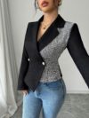 Womens Executive Chic Slim Fit Elegant Blazer in versatile color perfect for work or casual wear Close up showcasing the elegant design and slim fit