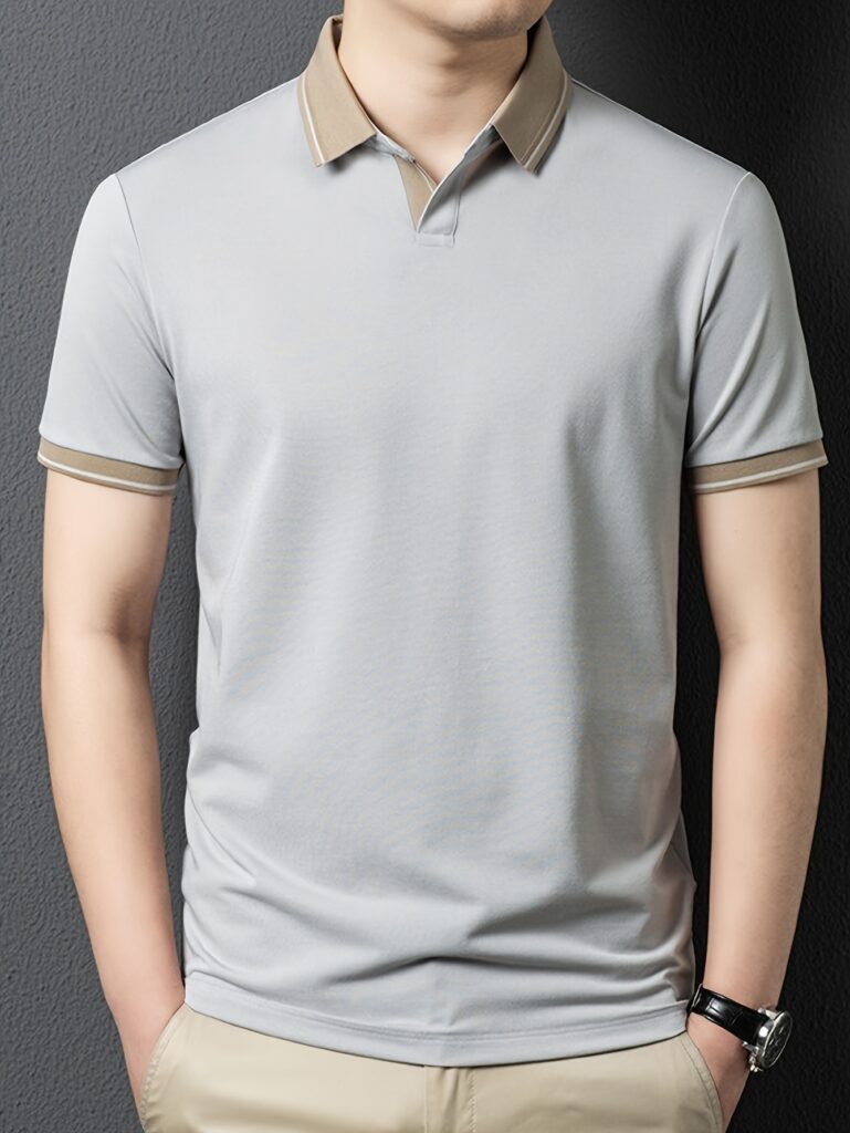 A stylish model wearing the Newness Summer Breeze Men's Casual Short Sleeve Shirt, showcasing its comfortable fit and versatile style. Perfect for everyday summer wear.