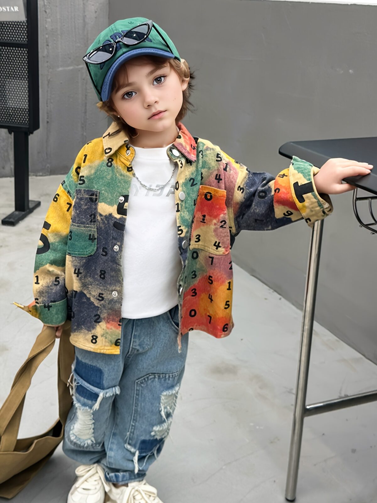 Stylish boys two piece outfit ripped denim jeans and a casual shirt perfect for outdoor play Newness