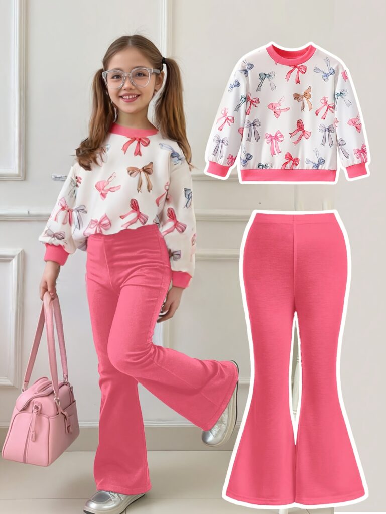 Adorable girls' two-piece set in a sweet butterfly print, perfect for fall. Newness Whimsical Butterfly Girls outfit.