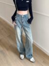 Santorini Vintage Wide Leg Jeans in a flattering wide leg style made from premium denim Shown in a stylish setting