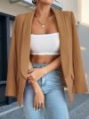Corporate Chic Womens Solid Color Lapel Collar Blazer in versatile navy blue ideal for the office semi formal events or casual wear Features a flattering lapel collar and is made from durable easy care polyester
