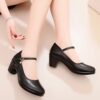 Newness Noir Glossy Mary Jane Mules Chic modern and undeniably elegant black patent leather shoes with a Mary Jane strap