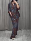 Blush Blossom Printed Pleated Set by Newness Flattering two piece outfit in a beautiful pleated design Model wears a size small