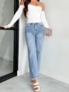 Effortless Chic Wide Leg Jeans by Newness in vintage washed denim showcasing a flattering wide leg silhouette and comfortable fit