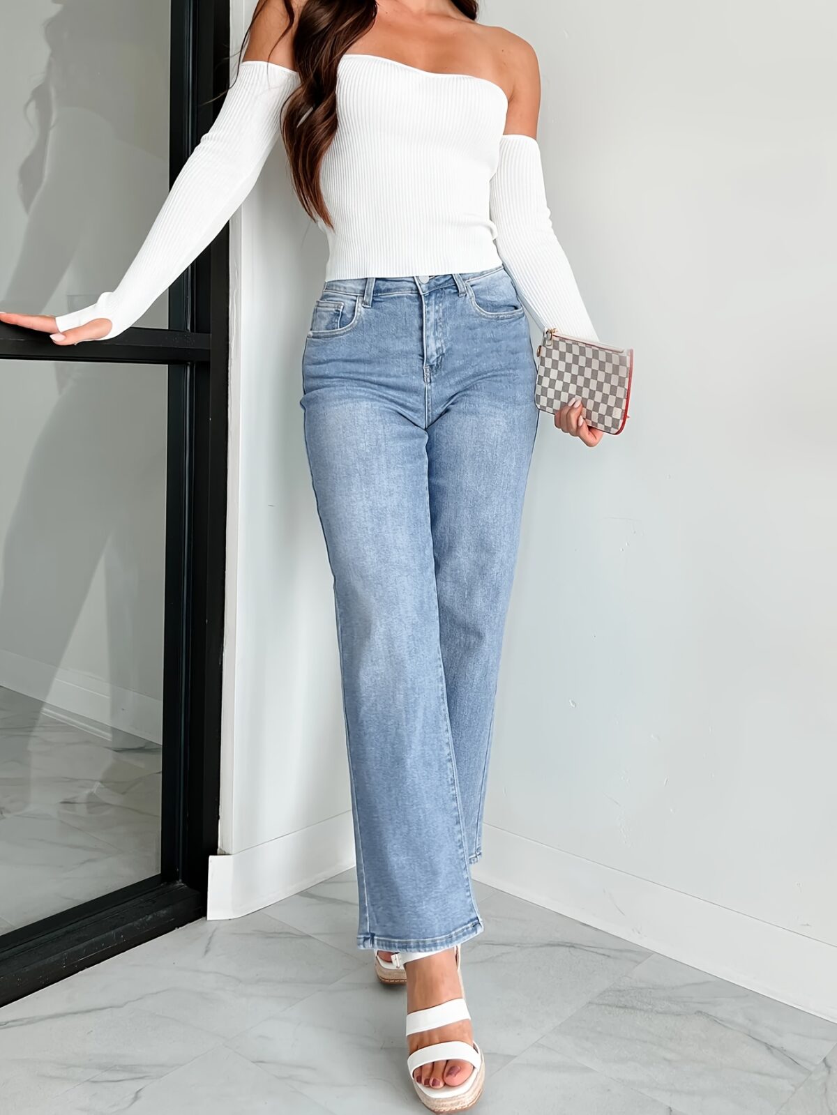 Effortless Chic Wide Leg Jeans by Newness in vintage washed denim showcasing a flattering wide leg silhouette and comfortable fit