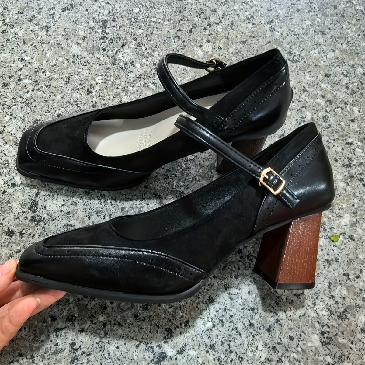 Newness Timeless Square Toe Mary Janes Classic black square toe Mary Jane shoes with a comfortable low heel showcasing a vintage inspired design with modern appeal
