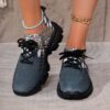 Womens Breathable Floral Print Sneakers by Newness Comfortable knit fabric with floral pattern showcasing the EVA sole for added comfort