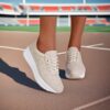 Newness Womens Elevated Edge Platform Sneakers Comfortable breathable and stylish platform sneakers in white showcasing the platform sole and breathable fabric