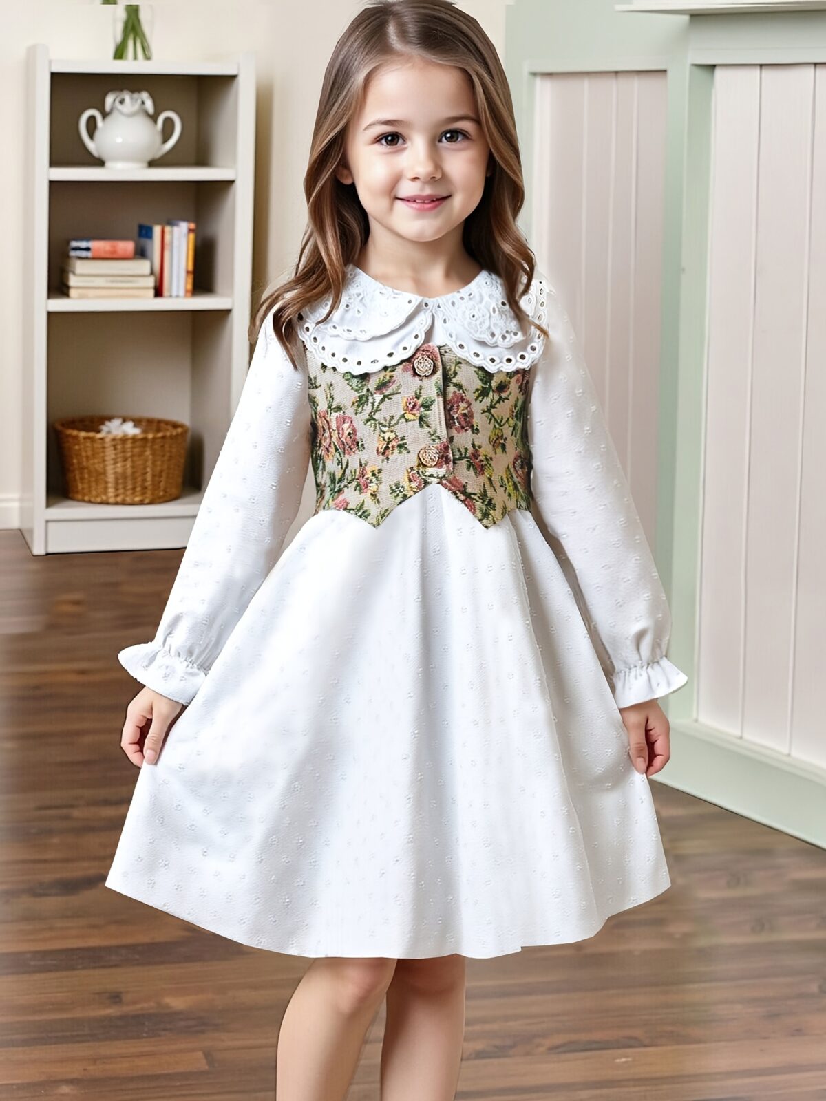 Newness Kensington Jacquard Floral Dress A chic and elegant floral dress perfect for spring Close up view showing the intricate jacquard fabric and flattering silhouette
