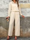 The Cairo Beige Pantsuit Set by Newness A modern and chic pantsuit in a versatile beige color perfect for any occasion Made with 100 comfortable polyester