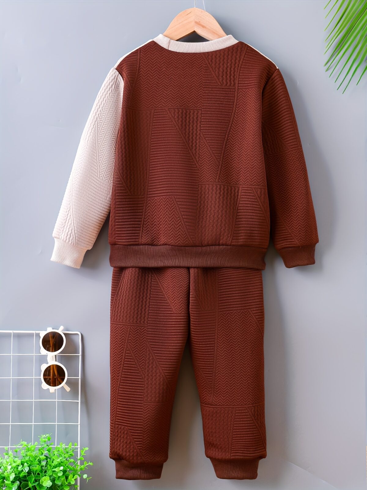 Stylish boys color block set featuring a long sleeve hoodie and sporty pants perfect for school playdates or casual outings