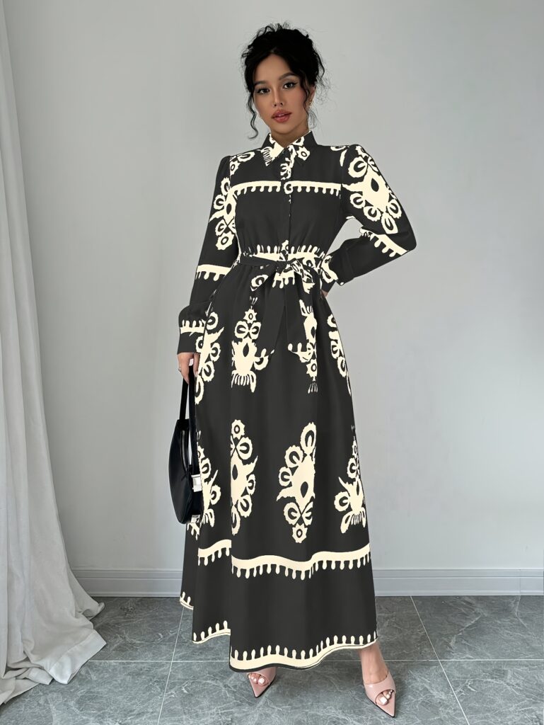 Effortlessly elegant Newness Casablanca Motif Print Maxi Dress, perfect for any occasion.