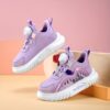 Pastel Pop Girls Low Top Sneakers showcasing the rotating buckle pastel purple and pink checkered and striped design and comfortable cushioned sole