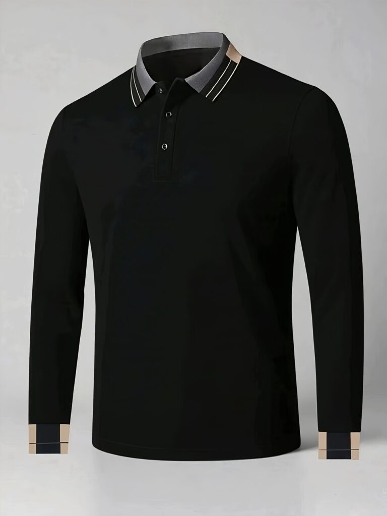 Desert Oasis Men's Golf Shirt: A soft beige, long-sleeve golf shirt perfect for the course or any occasion. Experience style and comfort.